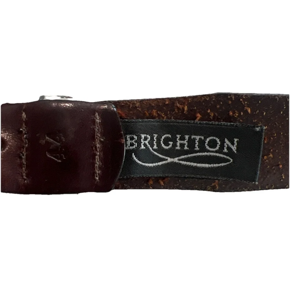 Brighton Brown Men's Belt Leather 44 Western Silver‎ Buckle, Tip, Studs